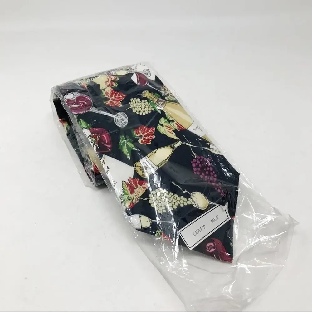 Vintage 1996 Nicole Miller Silk Turning Leaf Wine Winery grapes vino tie 90s new